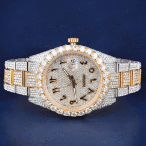 VVS Diamond Mens Watch 41mm Dial Iced Out Two Tone Arabic Dial White And Yellow Plated Stainless Steel Customized Luxury Gift For Him