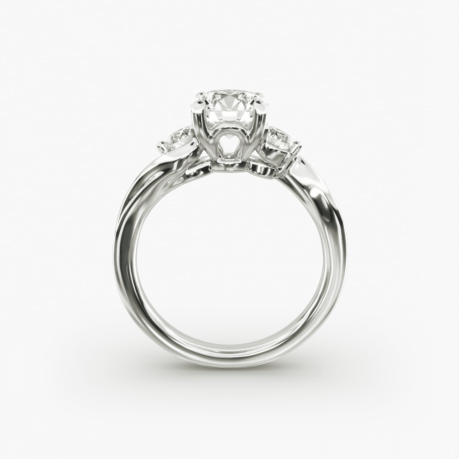 Wrapped Shank Three Stone Diamond Engagement Ring in 14k Yellow Gold