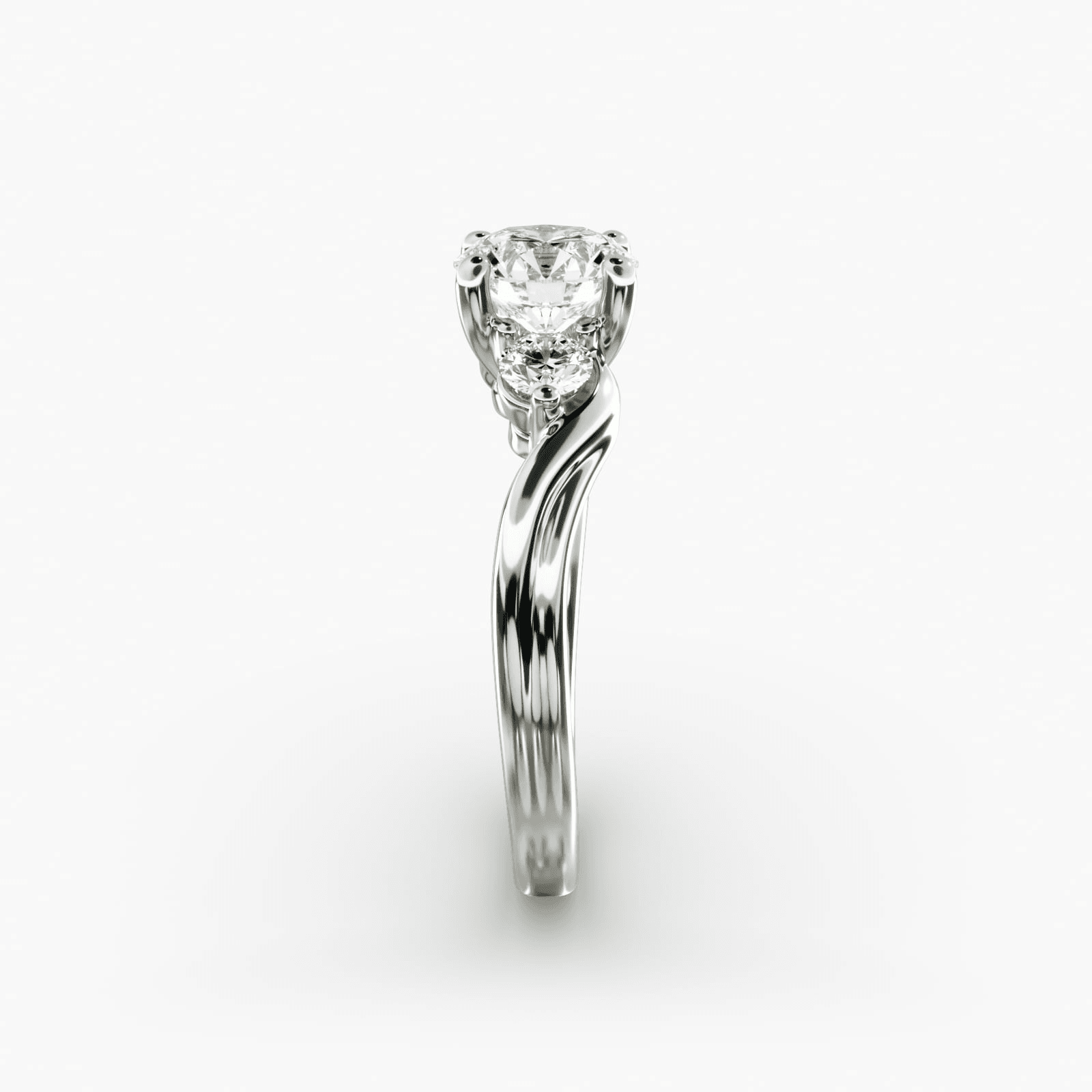 Wrapped Shank Three Stone Diamond Engagement Ring in 14k Yellow Gold - Image 7