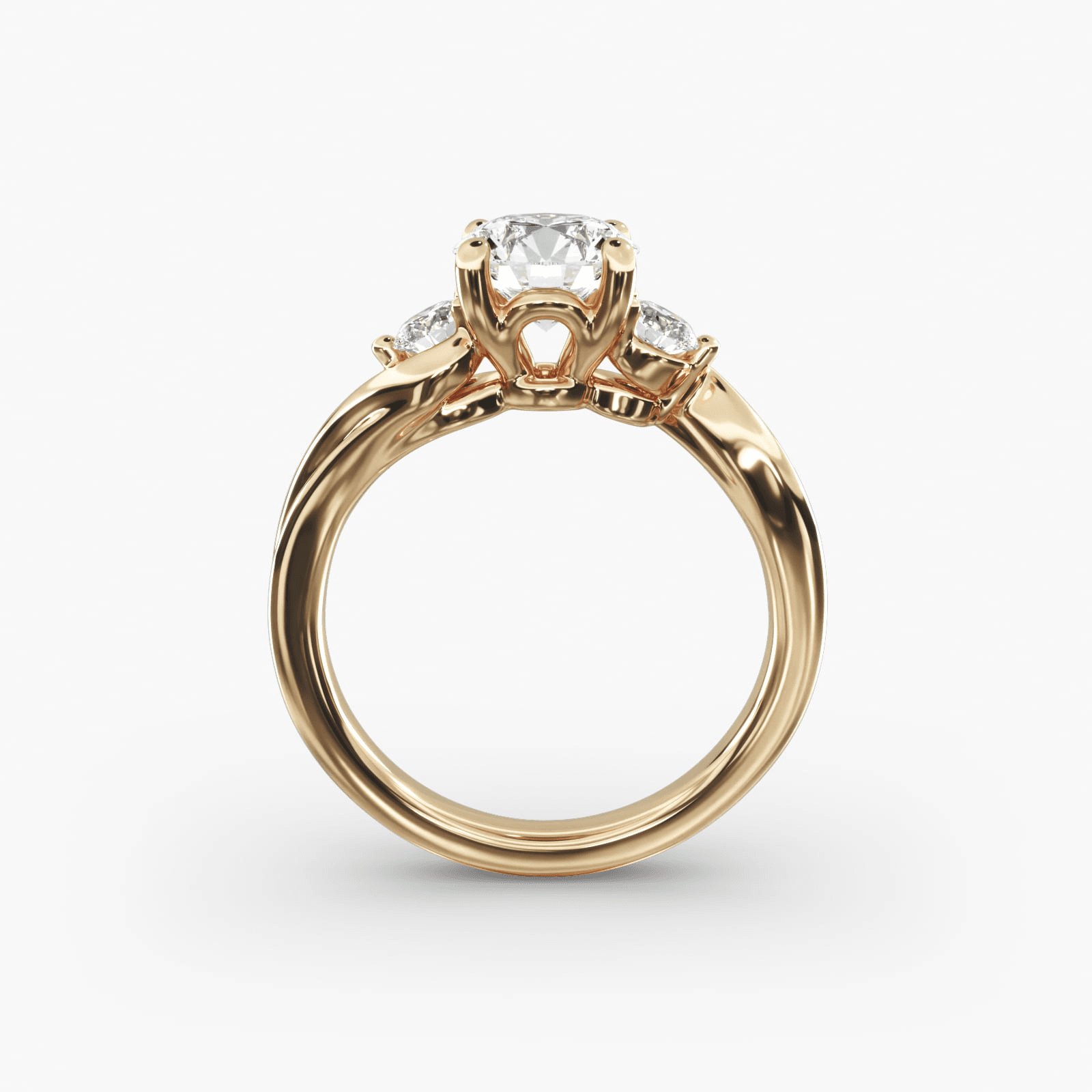 Wrapped Shank Three Stone Diamond Engagement Ring in 14k Yellow Gold - Image 11