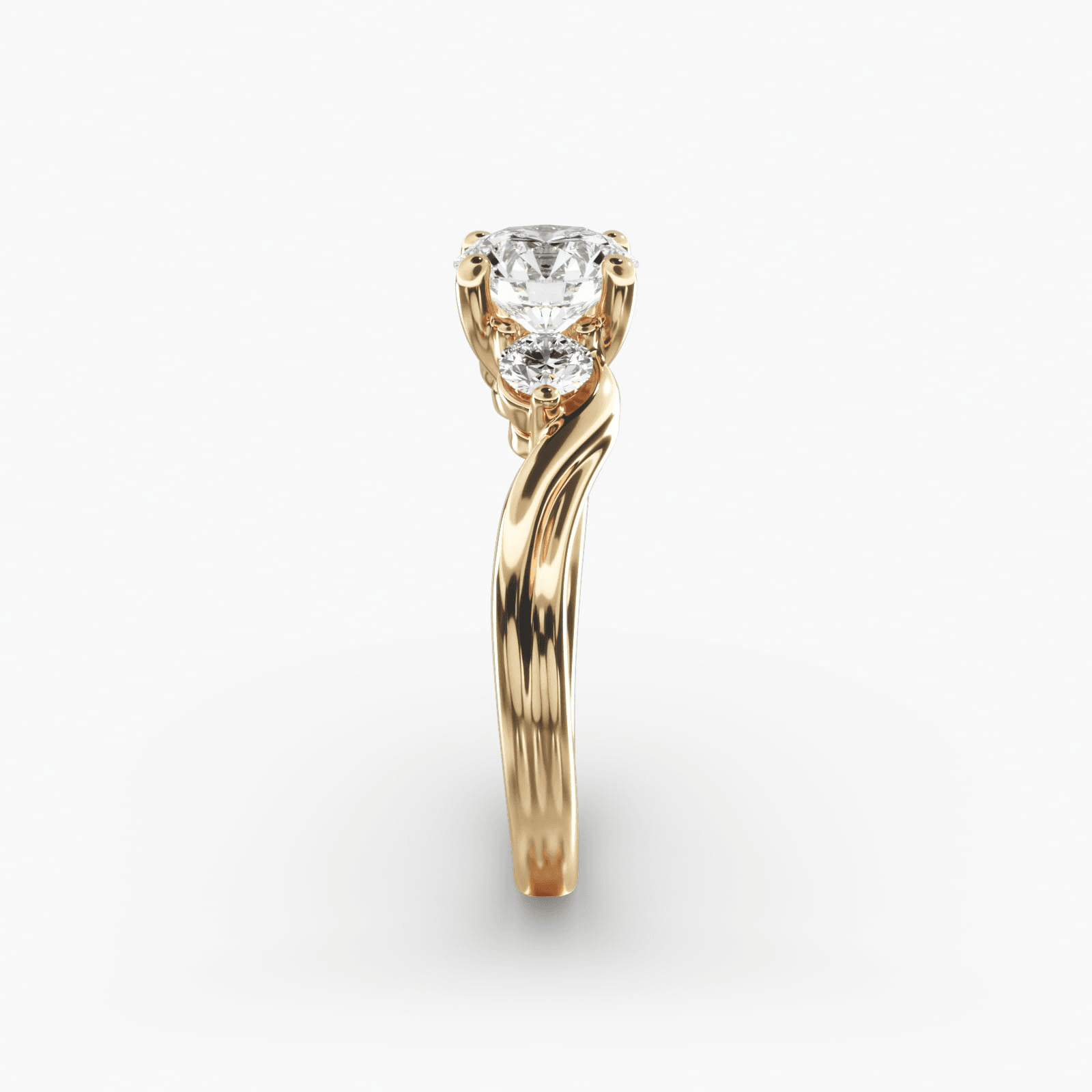 Wrapped Shank Three Stone Diamond Engagement Ring in 14k Yellow Gold - Image 2