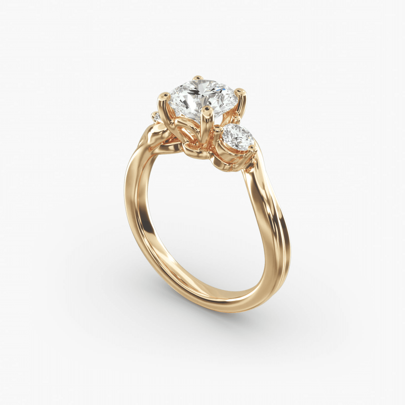 Wrapped Shank Three Stone Diamond Engagement Ring in 14k Yellow Gold - Image 3