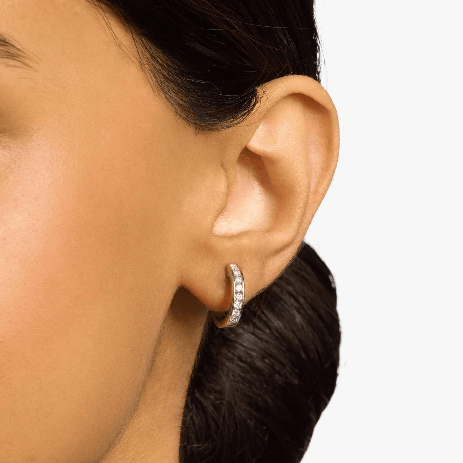 Lab Grown Diamond Channel Hoop Earrings in 14k White Gold (1/2 ct. tw.) - Image 3