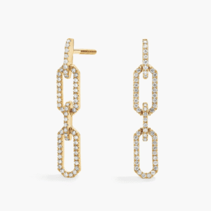 “Pavé Diamond Paperclip Link Drop Earrings 14K White Gold