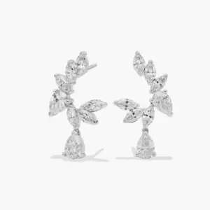 Pear and Marquise Lab Grown Diamond Leaf Cluster Earrings in 14K White Gold