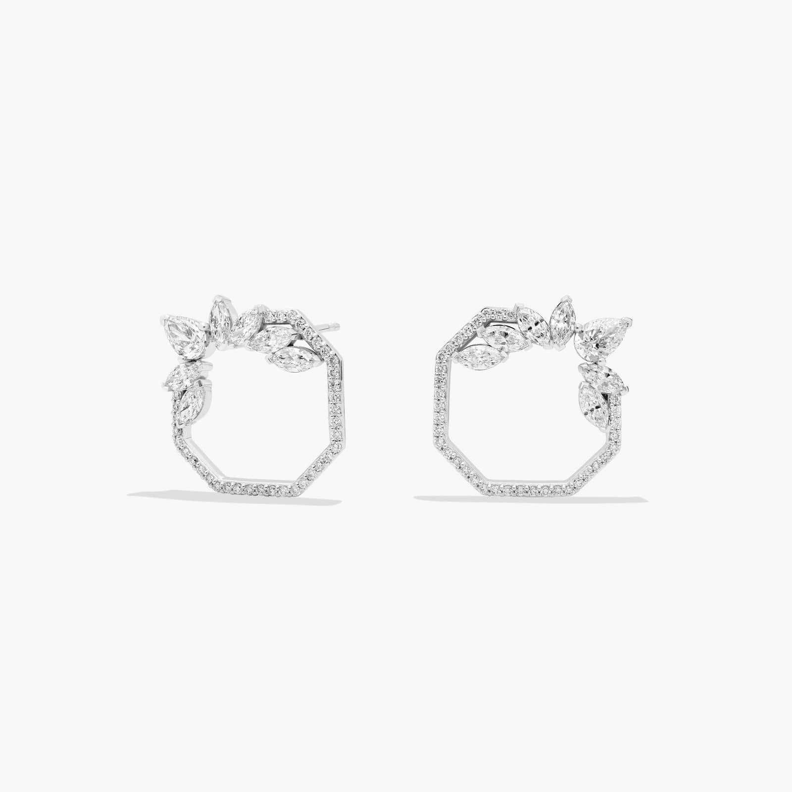Pear and Marquise Lab Grown Diamond Geometric Leaf Drop Earrings in 14K White Gold (3 1/6 Ct. Tw.)