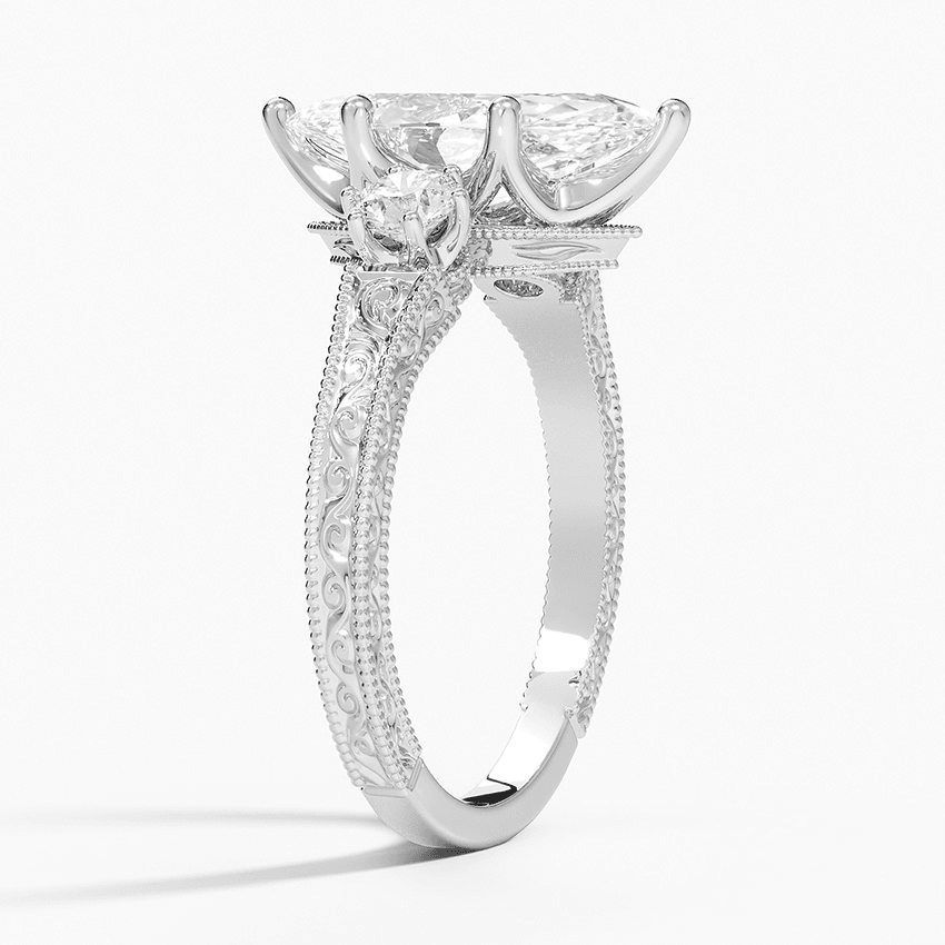 Hudson Engraved Three Stone Diamond Ring (1/3 ct. tw.) in 18K White Gold