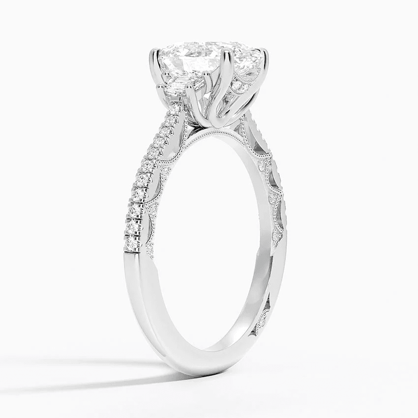 Tacori Lunetta Crescent Pavé Three Stone Diamond Ring in Platinum