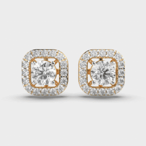 Solitaire Cushion Diamond Studs in Gold