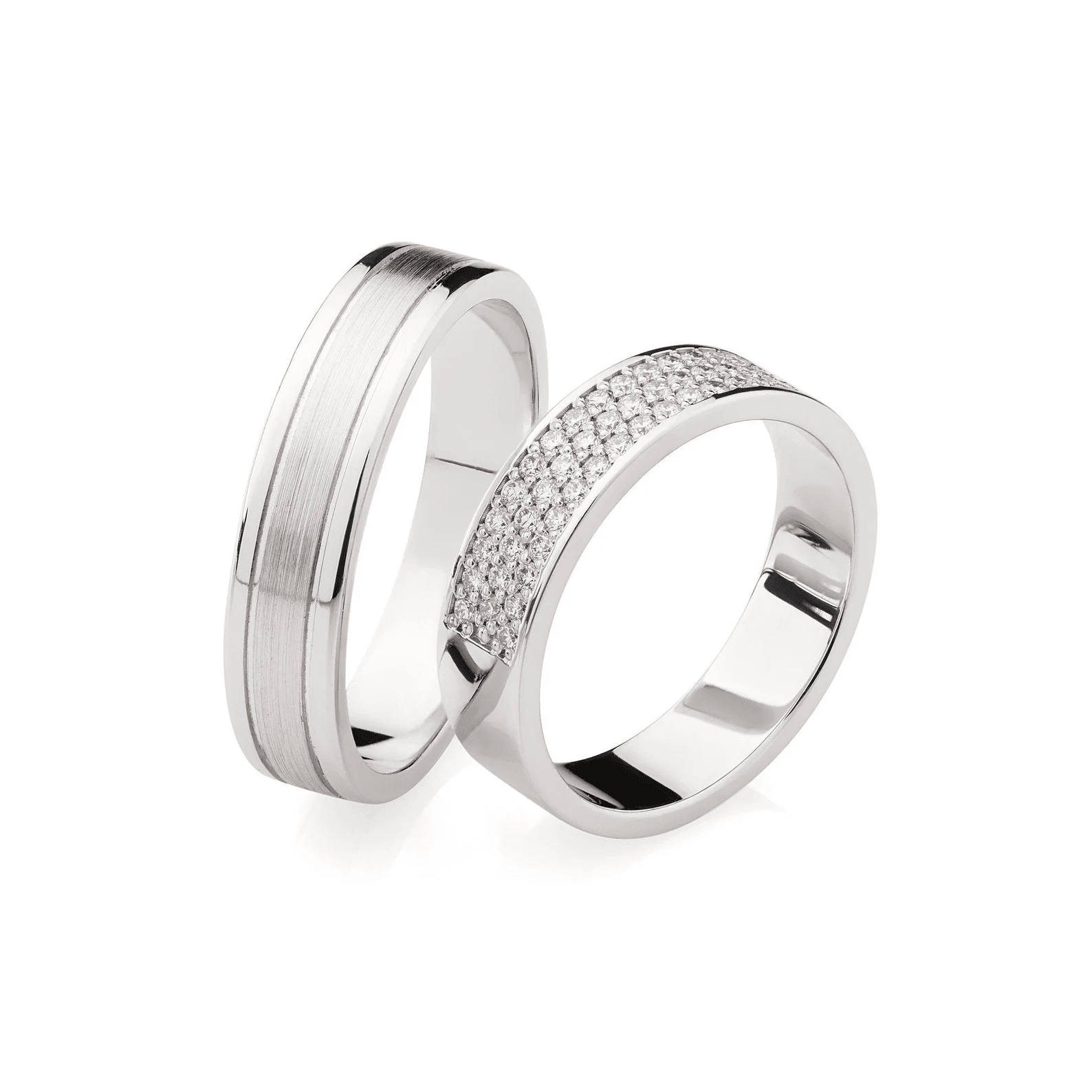 Gold wedding bands with diamonds. Wedding rings set. Diamond rings. Wedding bands. Diamond Pave Wedding Band. His and hers wedding bands. - Image 3