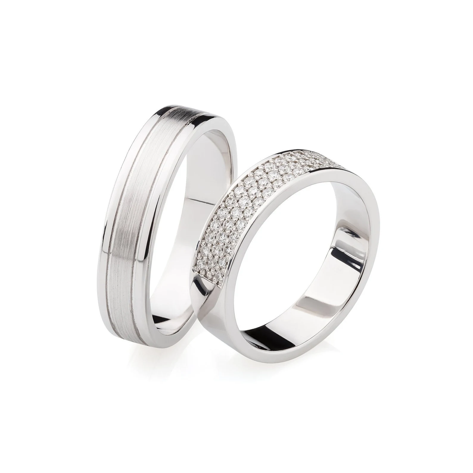 Gold wedding bands with diamonds. Wedding rings set. Diamond rings. Wedding bands. Diamond Pave Wedding Band. His and hers wedding bands. - Image 15