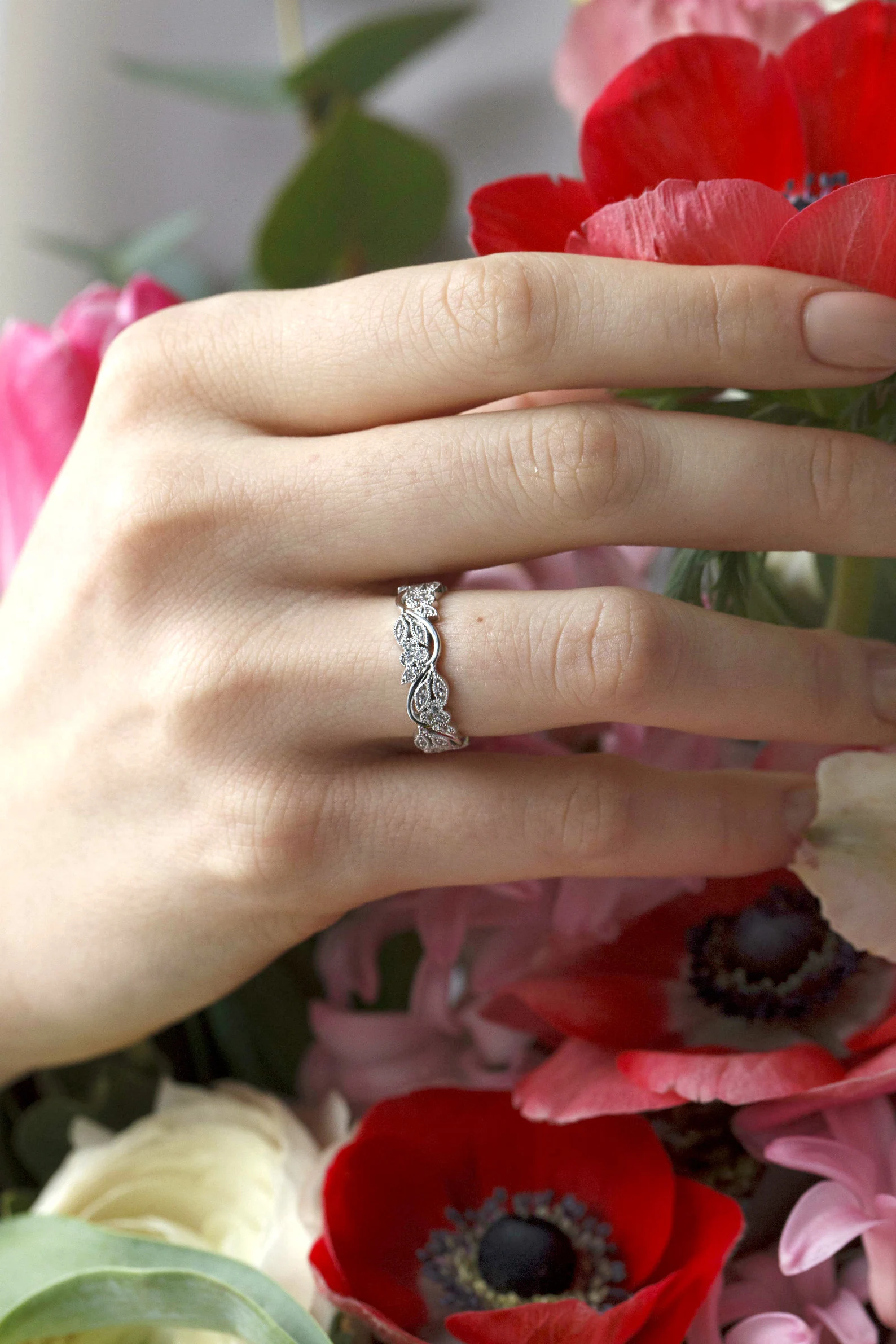 Gold wedding bands with diamonds. Unique wedding bands. Couple rings. - Image 9