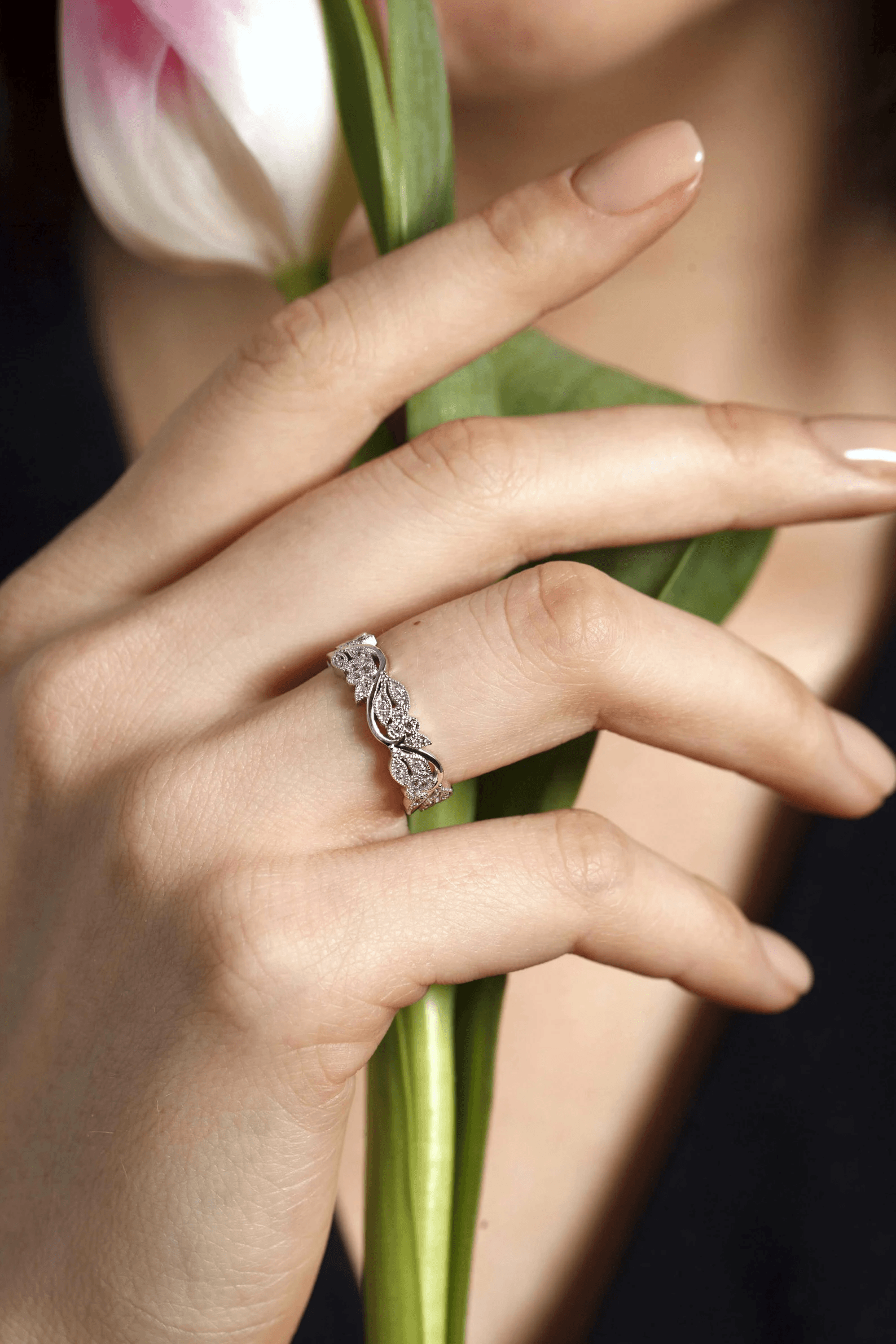 Gold wedding bands with diamonds. Unique wedding bands. Couple rings. - Image 7