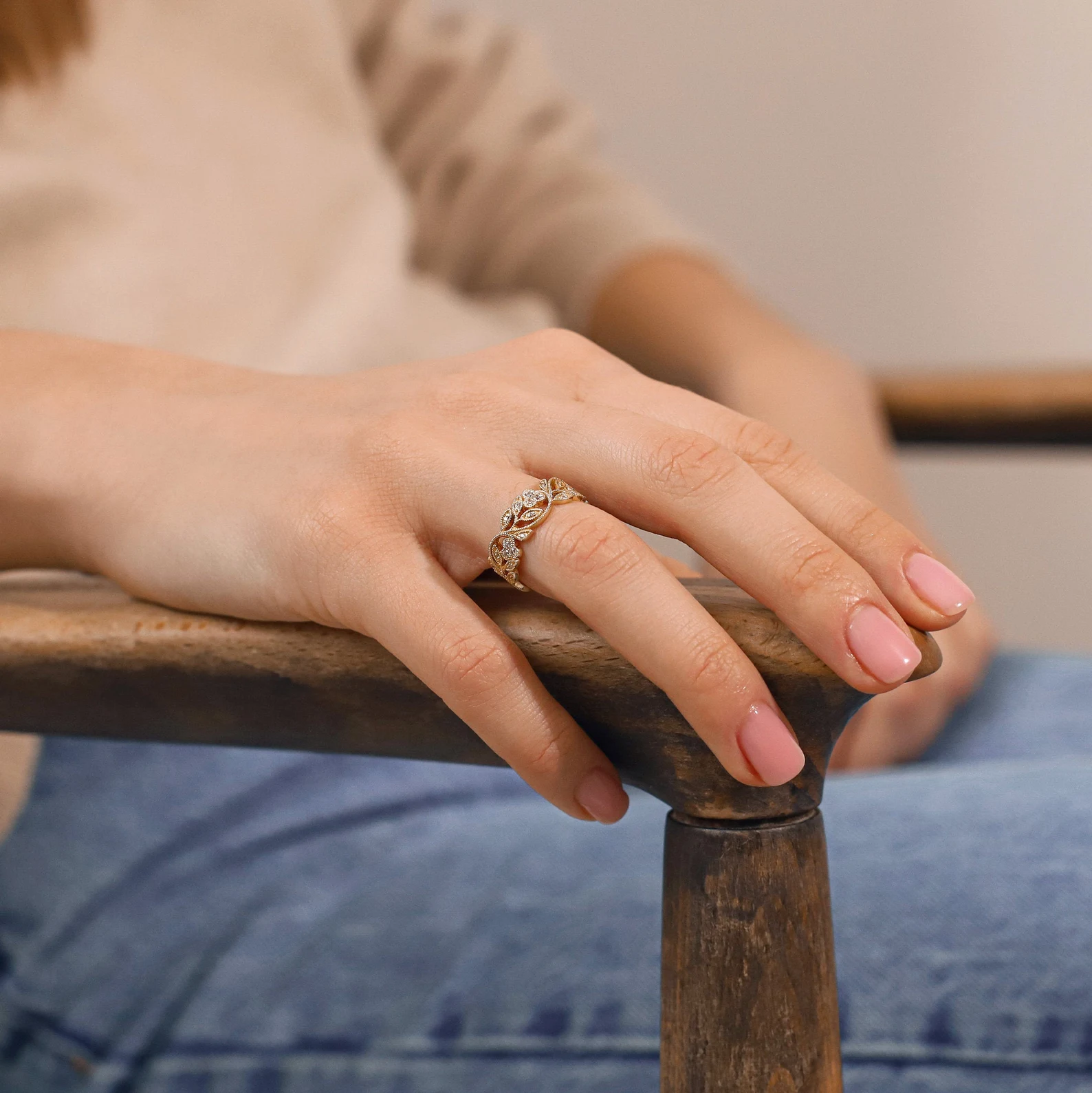 His and Hers wedding bands. Matching wedding bands made of 14k gold. Couple wedding bands. Unique wedding rings. Floral wedding bands. - Image 10
