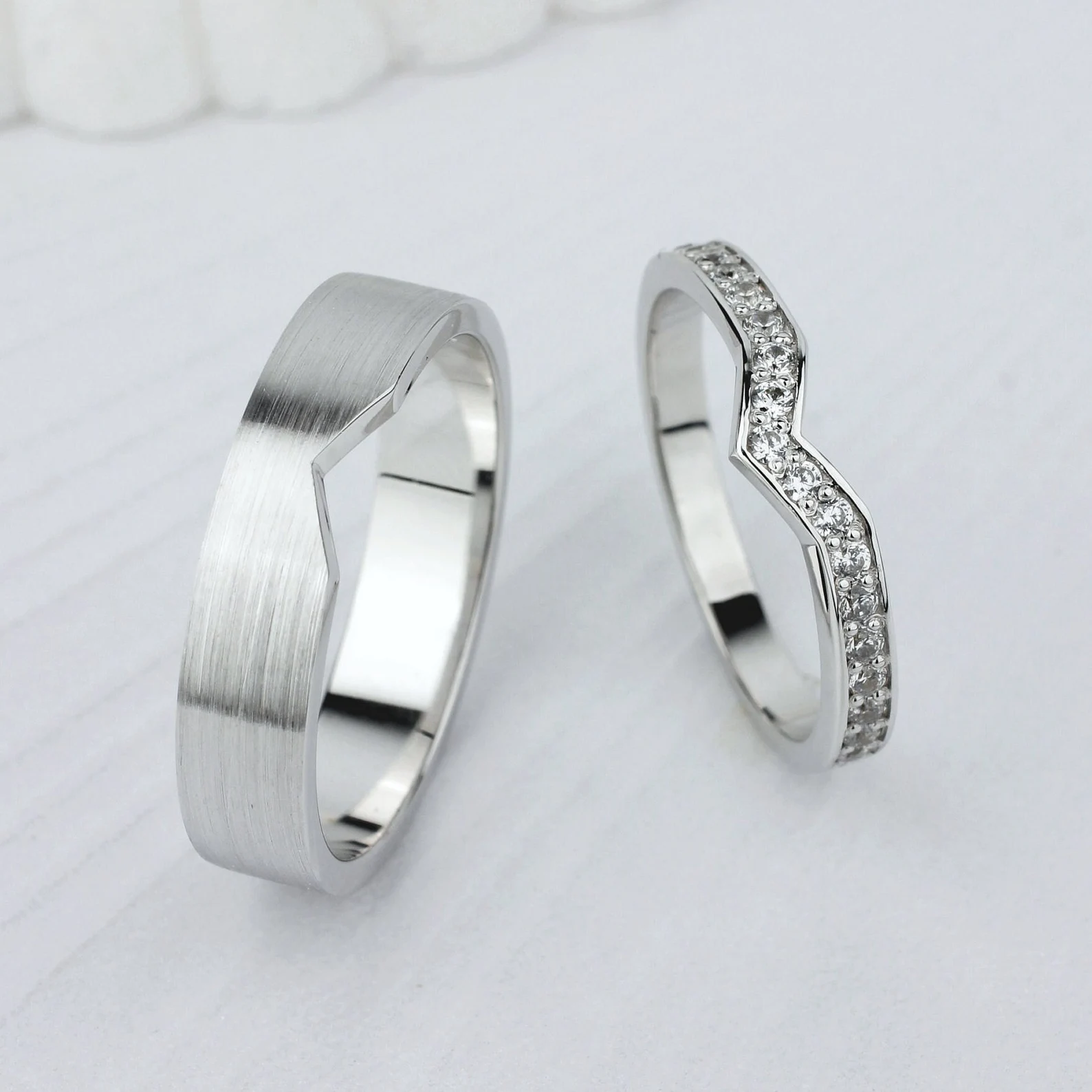 Unique matching wedding bands. His and hers wedding rings. Gold wedding bands with diamonds. Couple wedding bands. Wedding rings sets. - Image 20