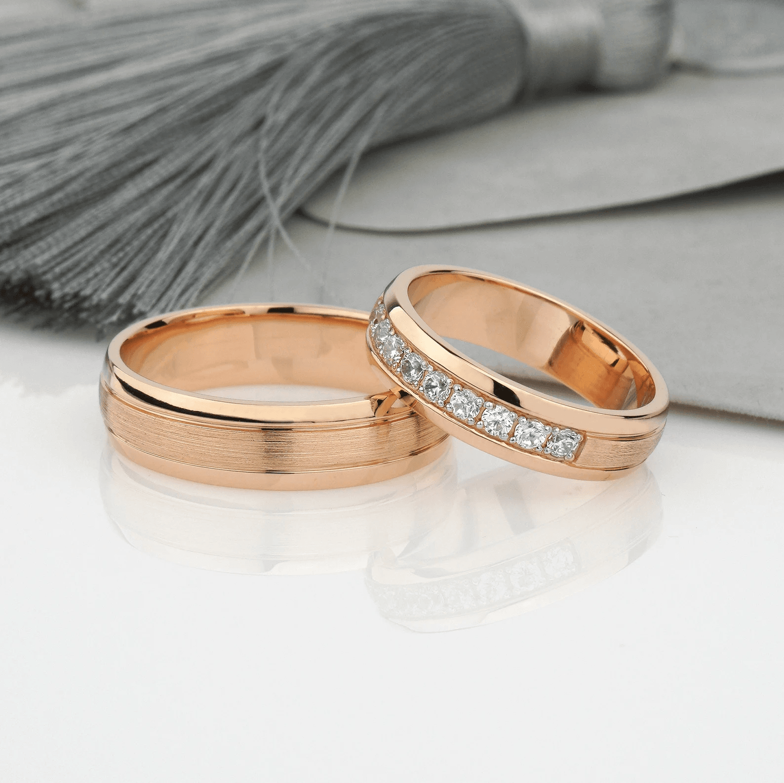 Wedding bands set his and hers. Couples wedding bands. Diamond wedding band. Unique matching wedding bands. Rose gold wedding ring set - Image 2