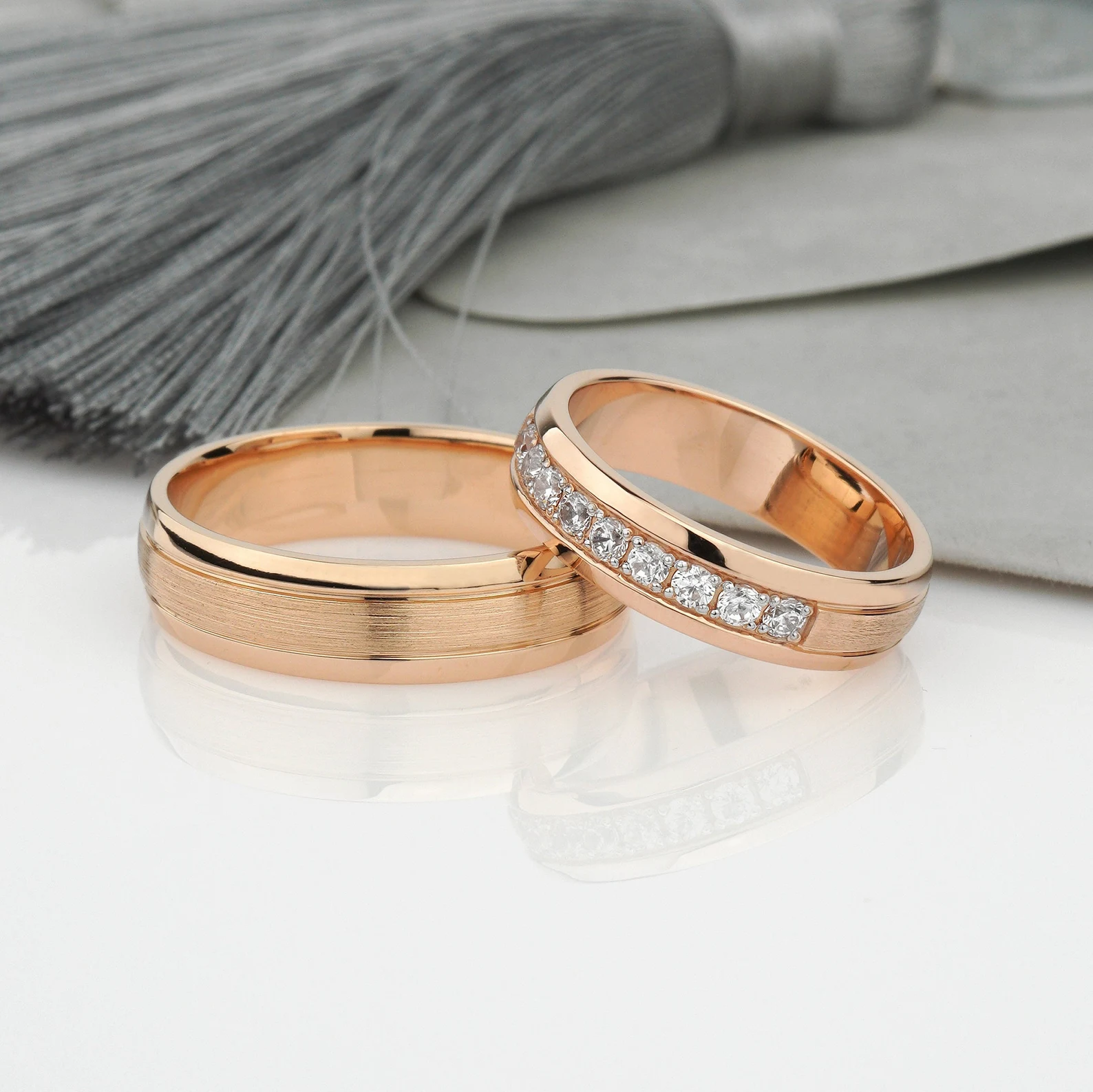 Wedding bands set his and hers. Couples wedding bands. Diamond wedding band. Unique matching wedding bands. Rose gold wedding ring set - Image 18