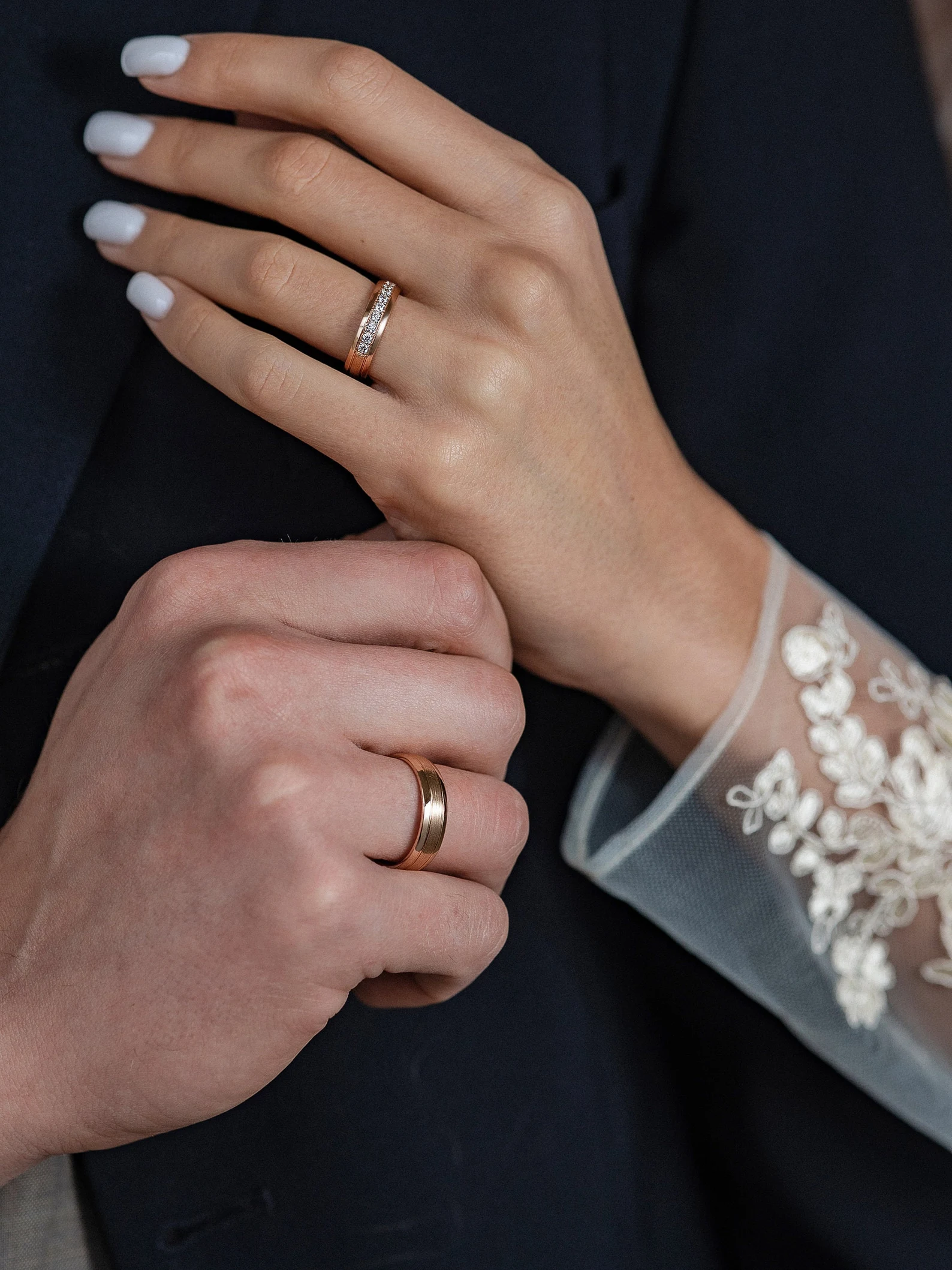 Couple Rose Gold Diamond Wedding Band Set – Unique Matching Rings - Image 10