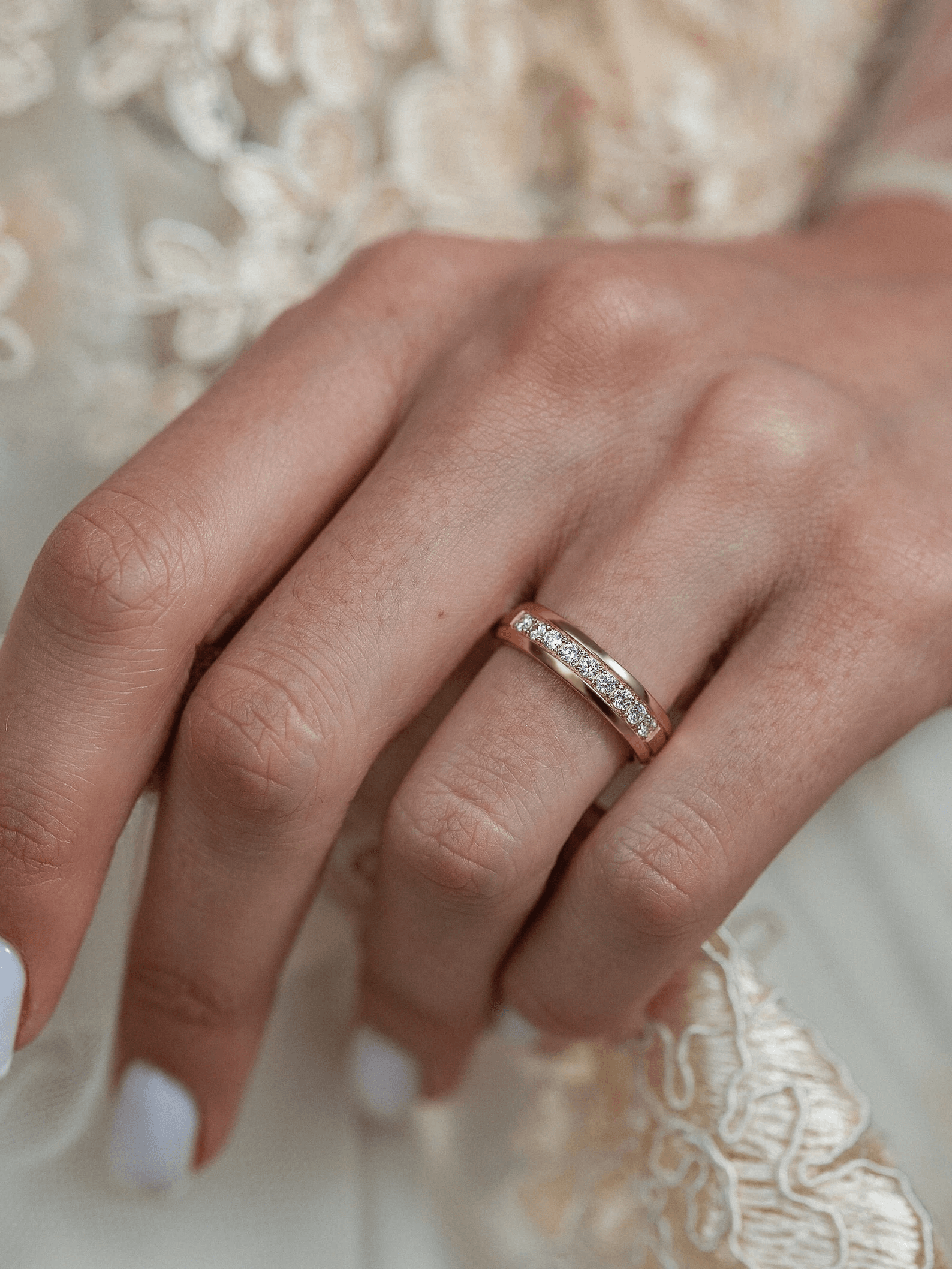 Wedding bands set his and hers. Couples wedding bands. Diamond wedding band. Unique matching wedding bands. Rose gold wedding ring set - Image 3