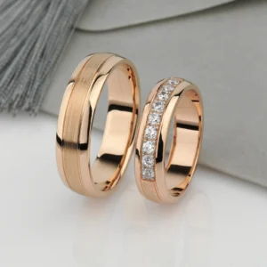 Couple Rose Gold Diamond Wedding Band Set – Unique Matching Rings
