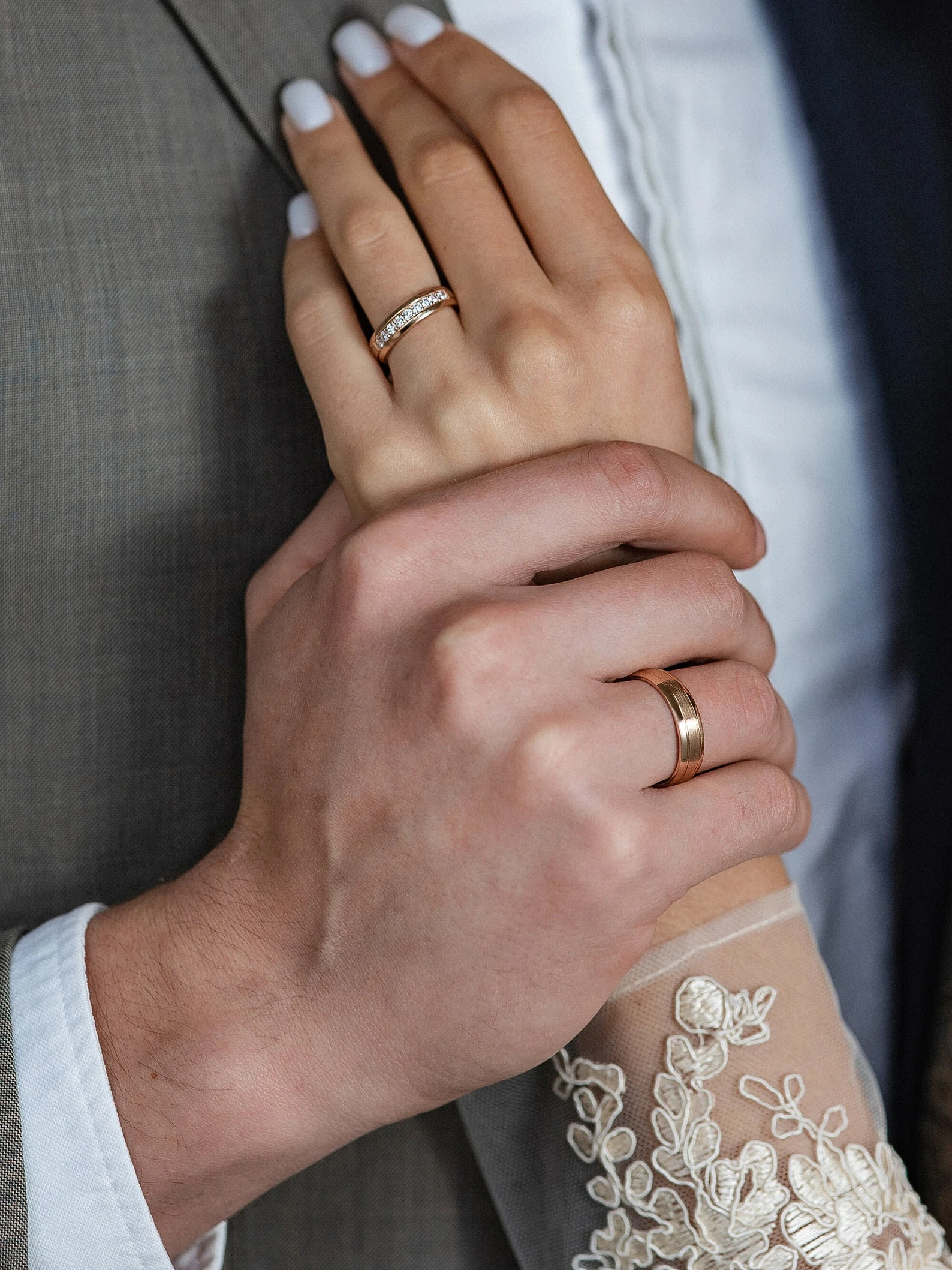 Couple Rose Gold Diamond Wedding Band Set – Unique Matching Rings - Image 2