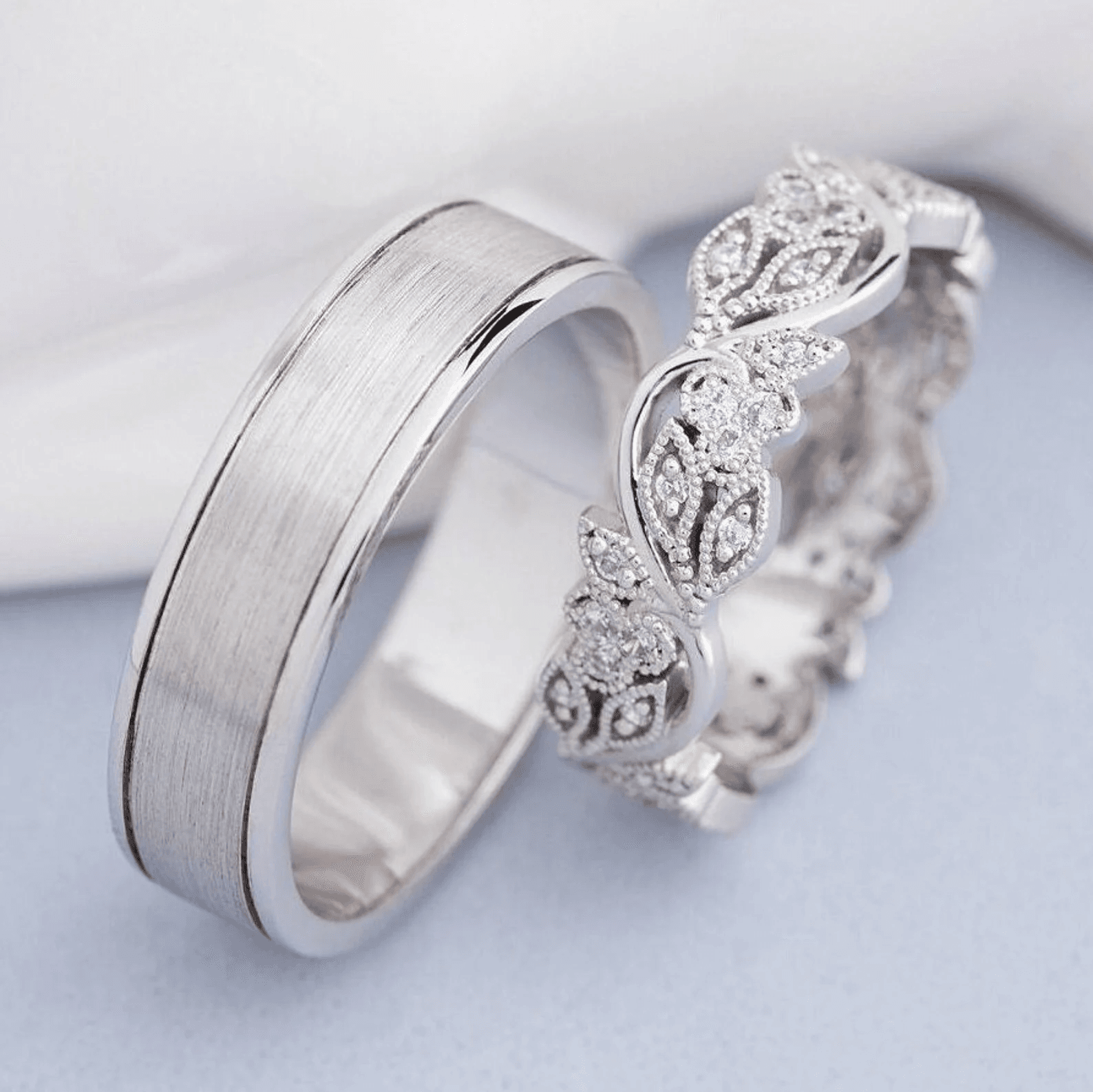 Gold Wedding Bands With Diamonds: Unique Couple Rings - Image 3