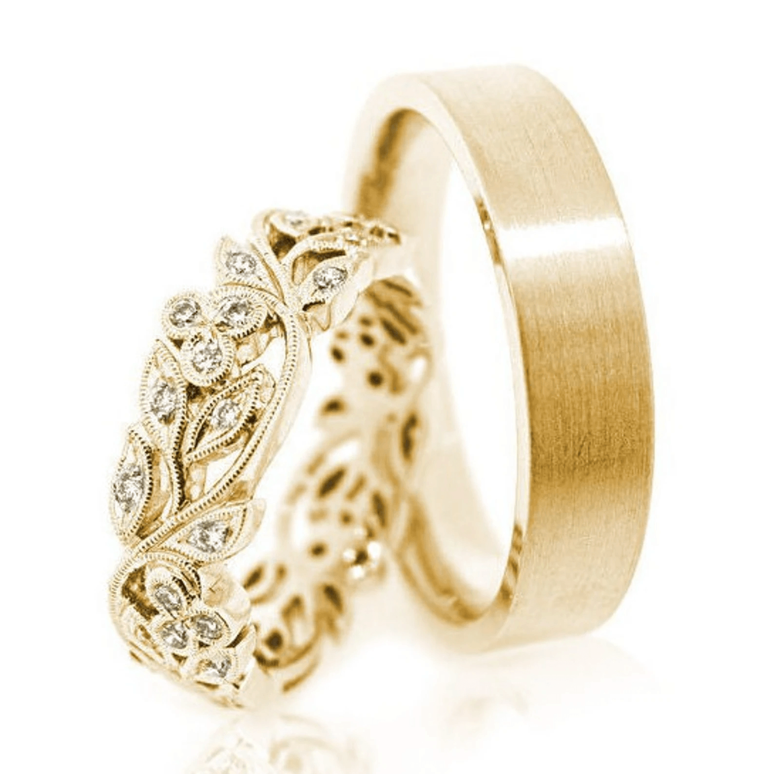 14K Gold Wedding Bands – Unique Matching Couple Rings - Image 4