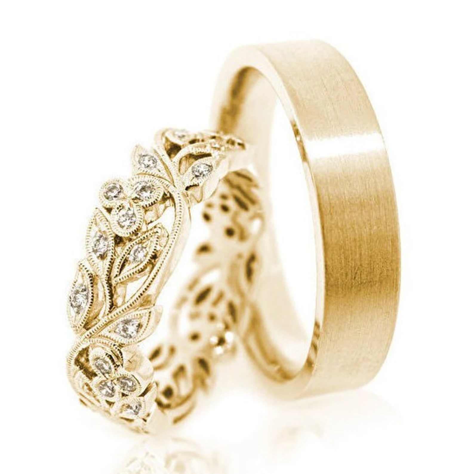 His and Hers wedding bands. Matching wedding bands made of 14k gold. Couple wedding bands. Unique wedding rings. Floral wedding bands. - Image 15